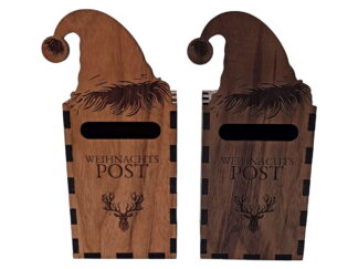 Weihnachtsbriefkasten aus Edelholz in zwei verschiedenen Varianten. Kirschbaumholz geölt und Nussbaumholz geölt.