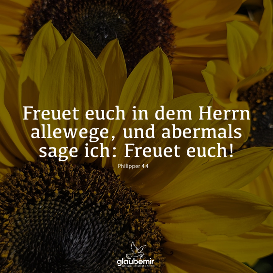 Freuet euch in dem Herrn allewege, und abermals sage ich: Freuet euch! Philipper 4:4