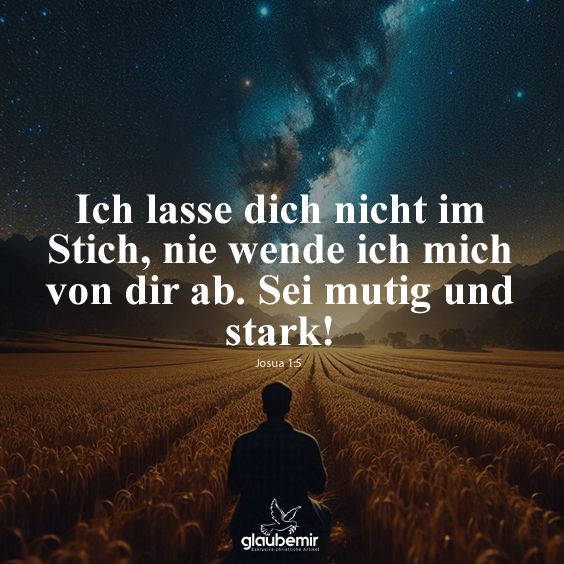 Ich lasse dich nicht im Stich, nie wende ich mich von dir ab. Sei mutig und stark! Josua 1:5