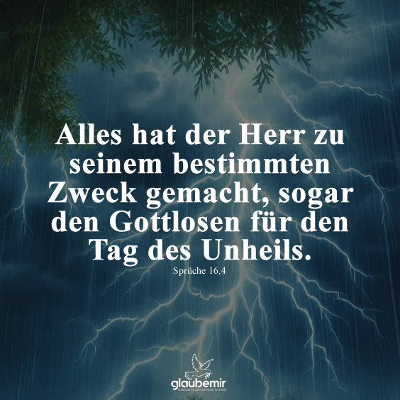 Alles hat der Herr zu seinem bestimmten Zweck gemacht, sogar den Gottlosen für den Tag des Unheils. Sprüche 16,4