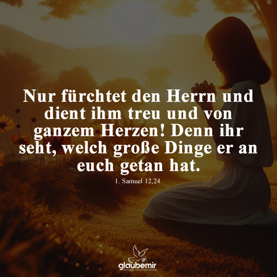 Nur fürchtet den Herrn und dient ihm treu und von ganzem Herzen! Denn ihr seht, welch große Dinge er an euch getan hat. 1. Samuel 12,24