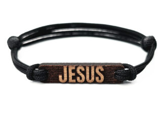 Handgefertigtes Paracord Armband mit Jesus Gravur in Schwarz