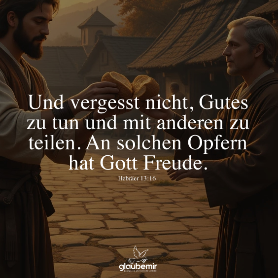 Und vergesst nicht, Gutes zu tun und mit anderen zu teilen. An solchen Opfern hat Gott Freude. Hebräer 13:16