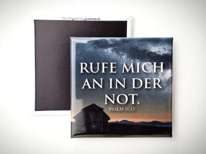 Rufe mich an in der Not. Christlicher Kühlschrankmagnet